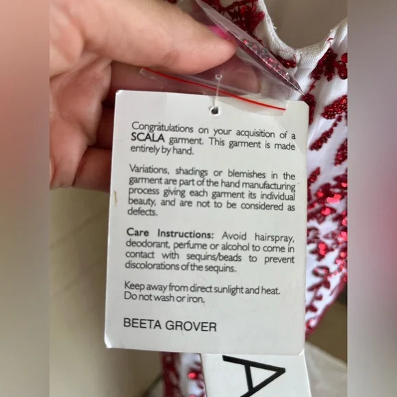 Rare! Scala beaded/ sequined dress. Handmade. Prom/ formal/ long. White & red. M - Picture 7 of 13